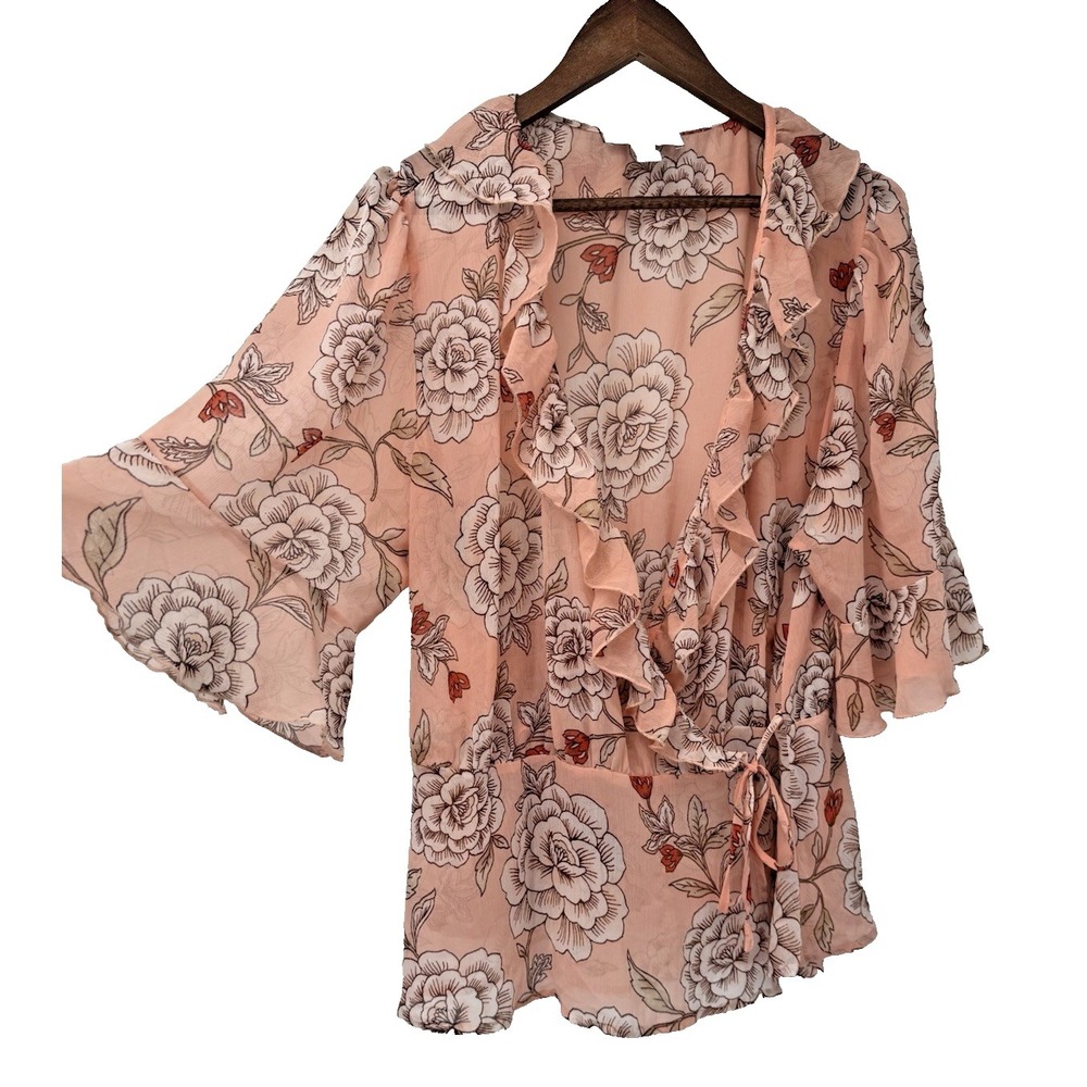 Forever 21 floral wrap blouse sheer bell sleeve fairy cottage bloomcore plus 3X
